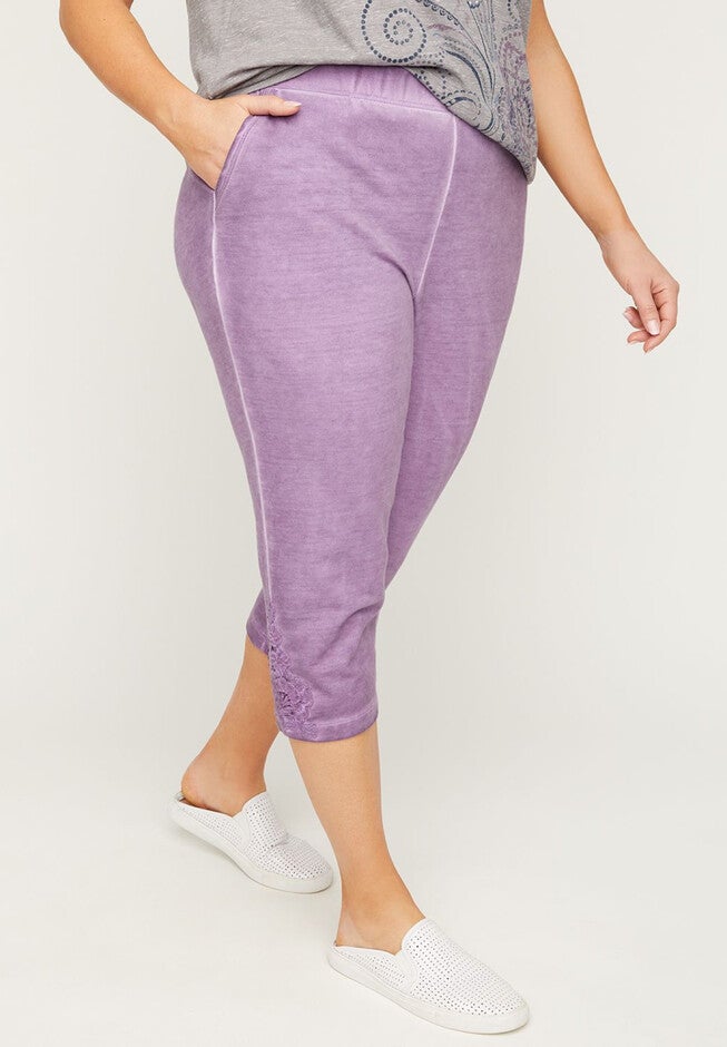 Straight Leg Capri with Crochet Applique, PICASSO LILY, hi-res image number null