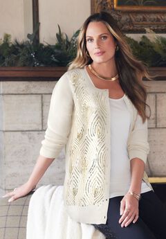 Sequin Jewel-Neck Cardigan
