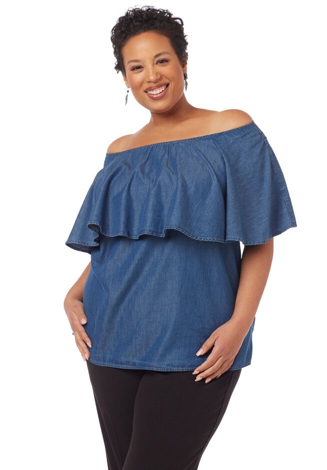Tiered Tencel Top, MEDIUM WASH, hi-res image number null