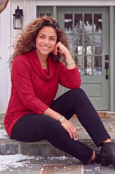 Wave Soft Knit Cowl Neck Top