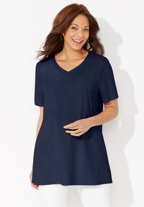 Easy Fit Short Sleeve V-Neck Tunic, NAVY, hi-res image number null