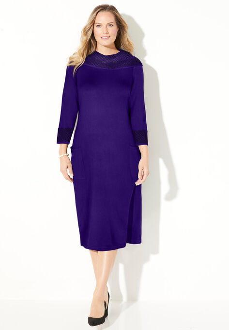 Cowl Neck Sweater Dress, DEEP GRAPE GEO PATCH, hi-res image number null