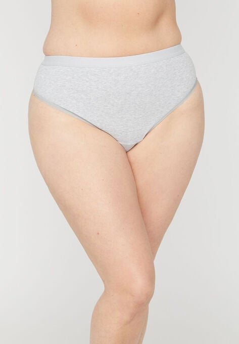 Cotton High-Waist Thong Panty, HEATHER GREY, hi-res image number null