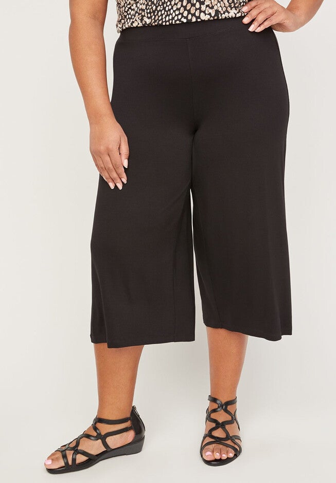 AnyWear Pull-On Wide Leg Capri, BLACK, hi-res image number 0