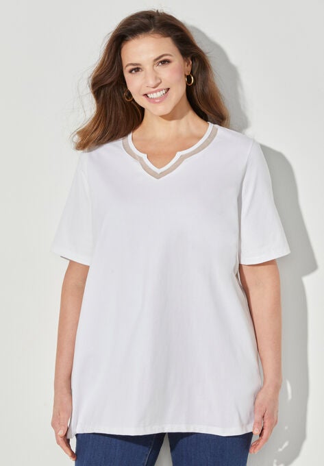 Suprema® Mesh Trim Tee, WHITE, hi-res image number null