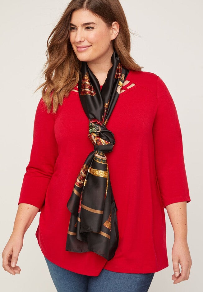 Golden Ornament Scarf, BLACK, hi-res image number 0