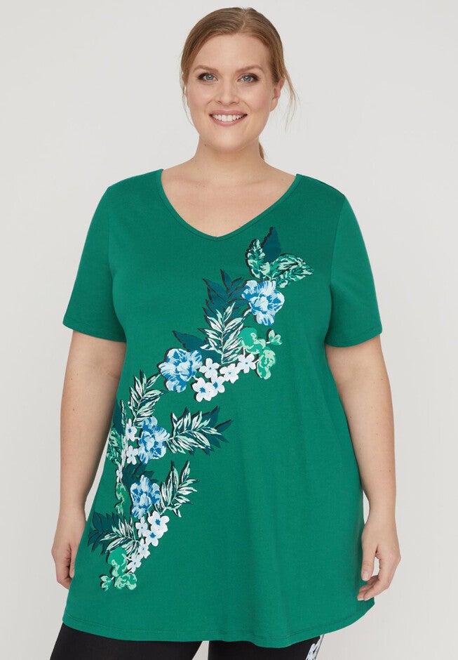 Cutout-Back Top with Floral, ACTIVE GRAPHIC, hi-res image number null