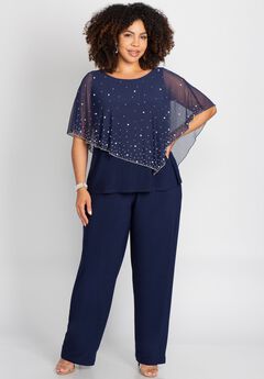 Chiffon Overlay 2-Piece Pant Suit