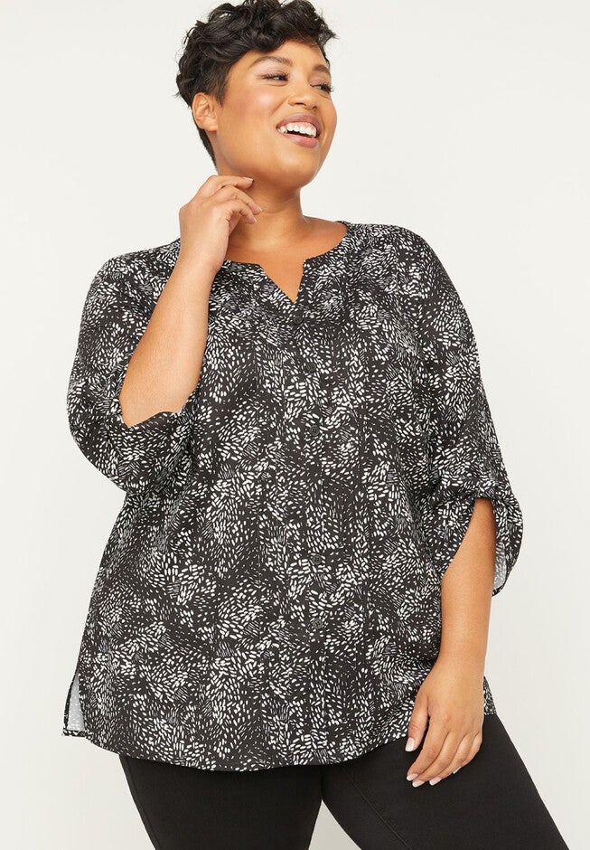 Oasis Hills Signature Crepe Buttonfront Top, SCATTERED DOT, hi-res image number null