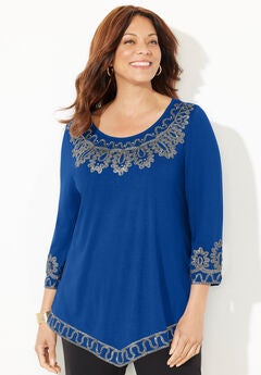 Pointed Hem Embroidered Top