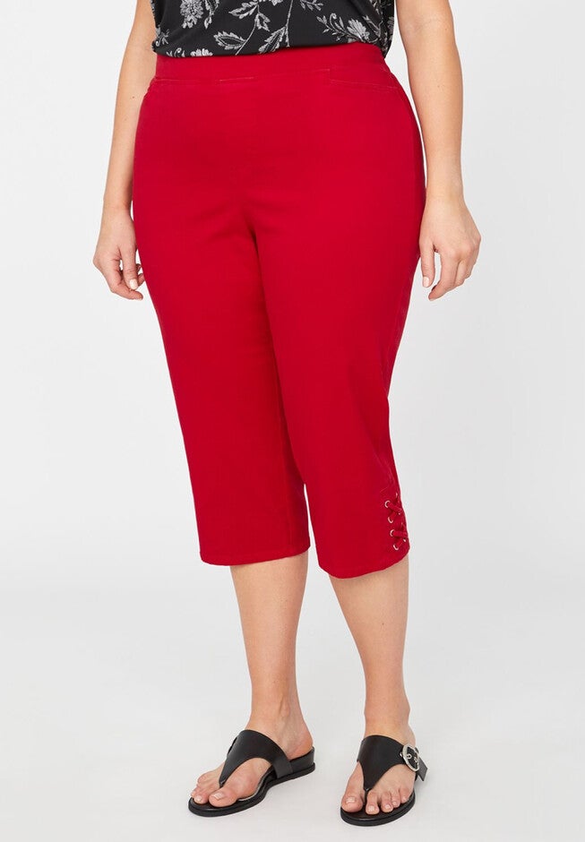 Essential Flat Front Capri with Crisscross Detail, RED, hi-res image number null