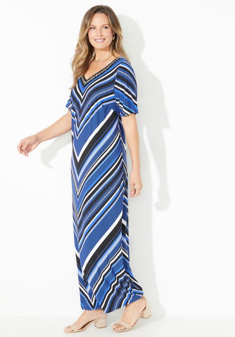 Long V-Neck Beaded Maxi Dress, , alternate image number null