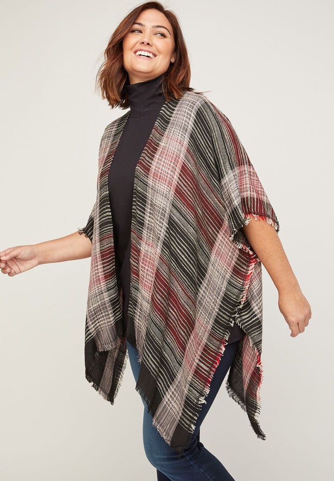 Plaid Shimmer Kimono, BLACK, hi-res image number 0
