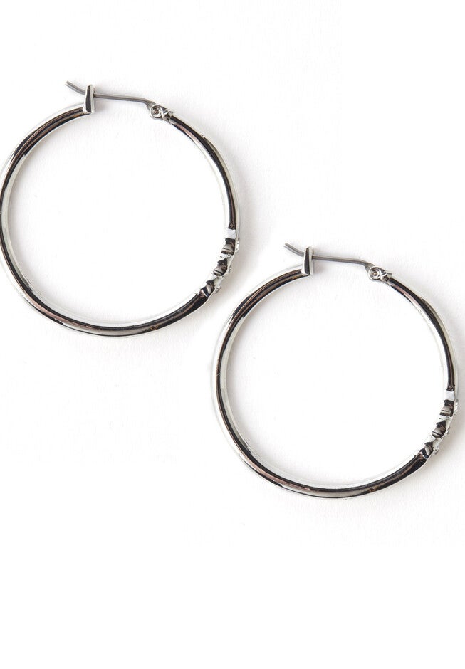 Rhinestone Hoop Earrings, SILVER, hi-res image number null