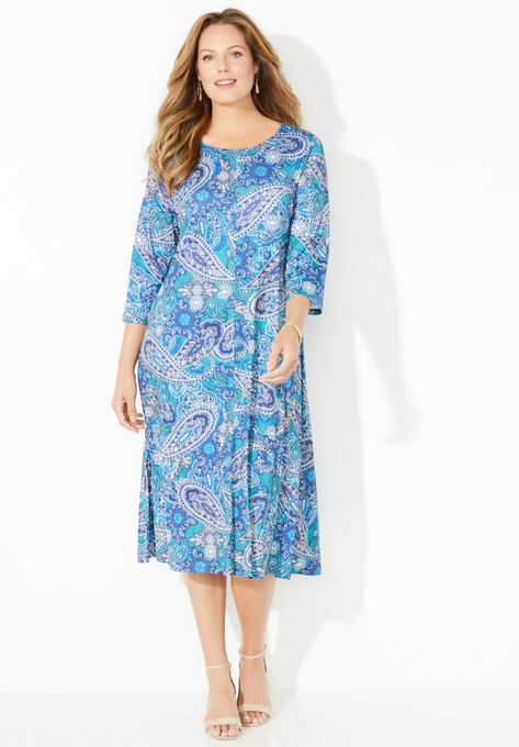 Strawbridge Fit & Flare Dress, VIBRANT TURQ OUTLINED PAISLEY, hi-res image number null
