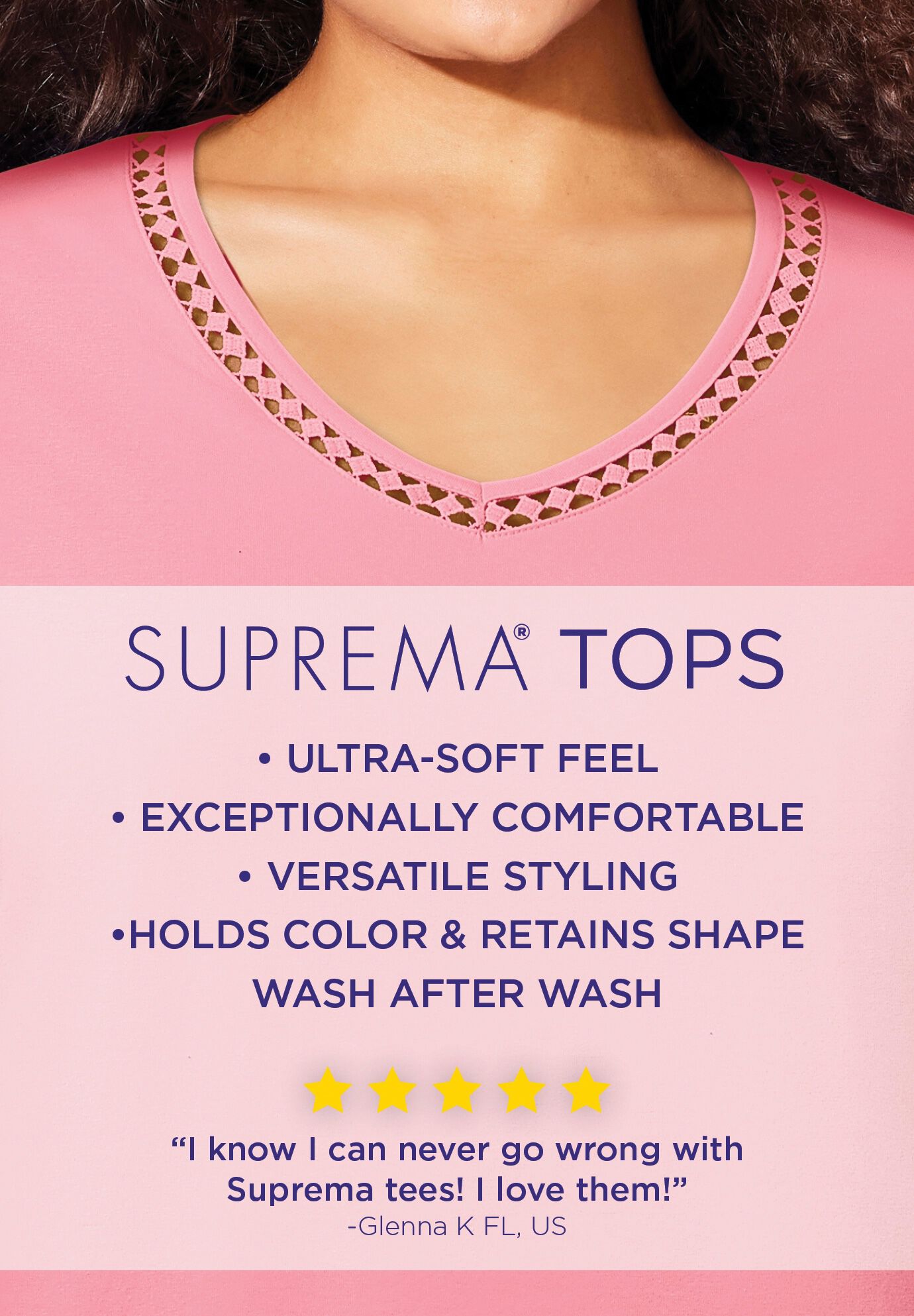 Suprema&reg; Crochet V-Neck Tee, , on-hover image number 1