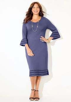 Bell Sleeve Ponte Mesh Shift Shirtdress