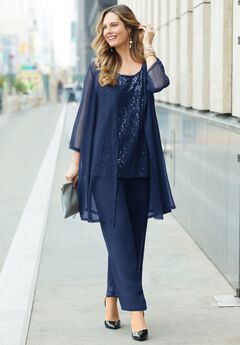 3-Piece Sequin Tank Pant Suit