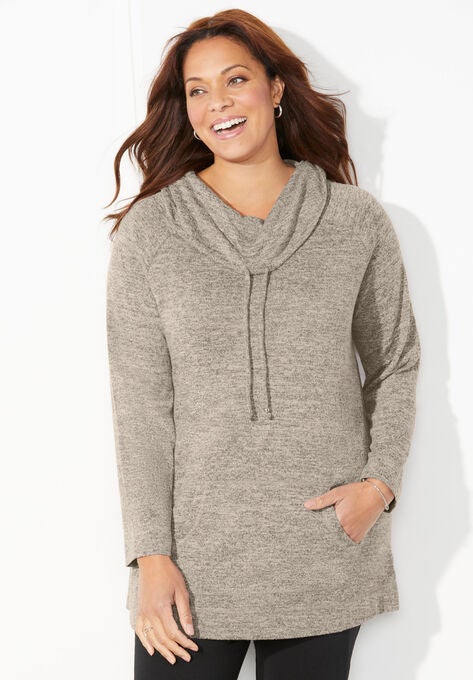 Impossibly Soft Cowlneck Top, HEATHER OATMEAL, hi-res image number null