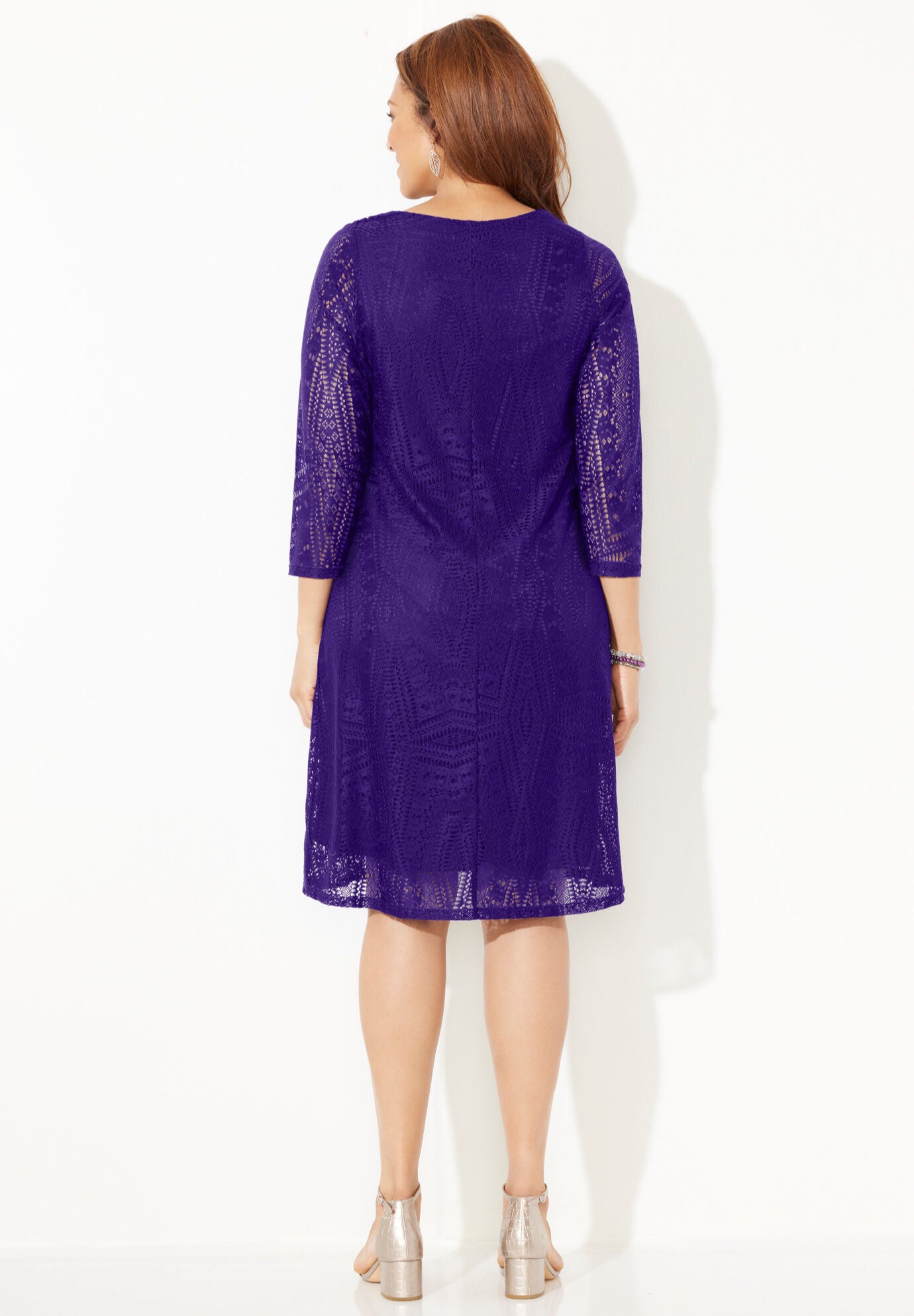 Ring Neck Crochet Lace Dress, BLACK, on-hover image number 1
