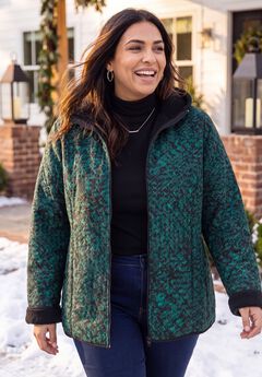 Printed Fleece Coat with Sherpa Lining
