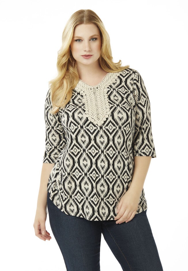 Aztec Crochet Top, BLACK, hi-res image number null
