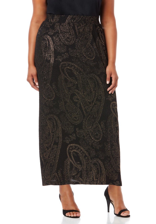 Sleek Stretch Paisley Skirt, SILVER AND GOLD PAISLEY, hi-res image number null