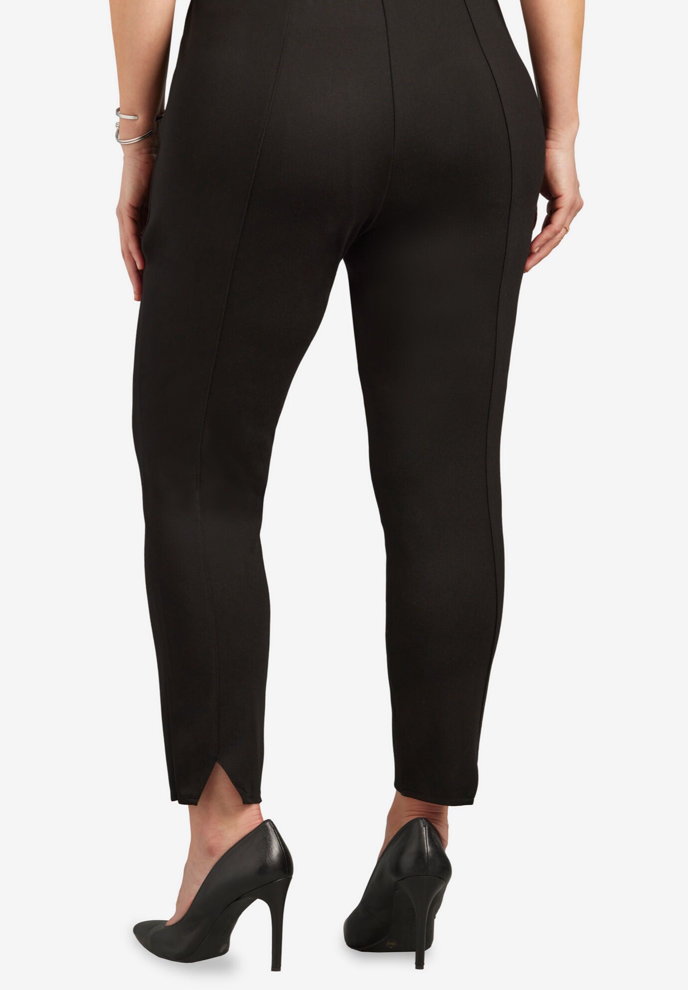Curvy Ponte Knit Ankle Pant, BLACK, on-hover image number 1