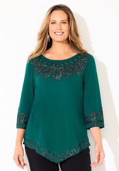Pointed Hem Embroidered Top