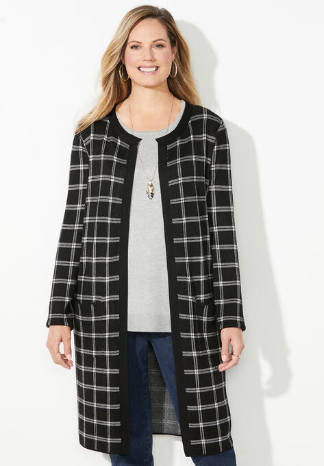 Liz&Me™ Coatigan, MEDIUM HEATHER GREY CAMEL COLORBLOCK, hi-res image number null