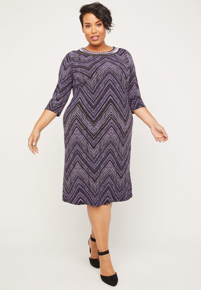 Alexander Road Embellished Shift Dress, BLACK PURPLE CHEVRON, hi-res image number 0