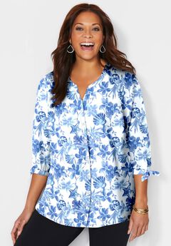 Georgette Buttonfront Tie Sleeve Cafe Blouse