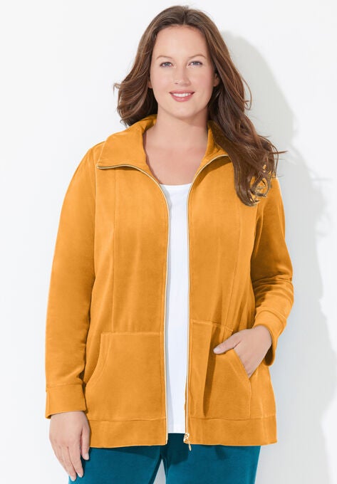 Cozy Velour Jacket, SOFT CARAMEL, hi-res image number null