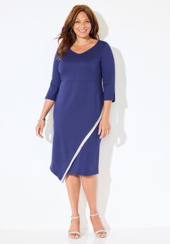 Asymmetrical Bell Sleeve Ponte Dress