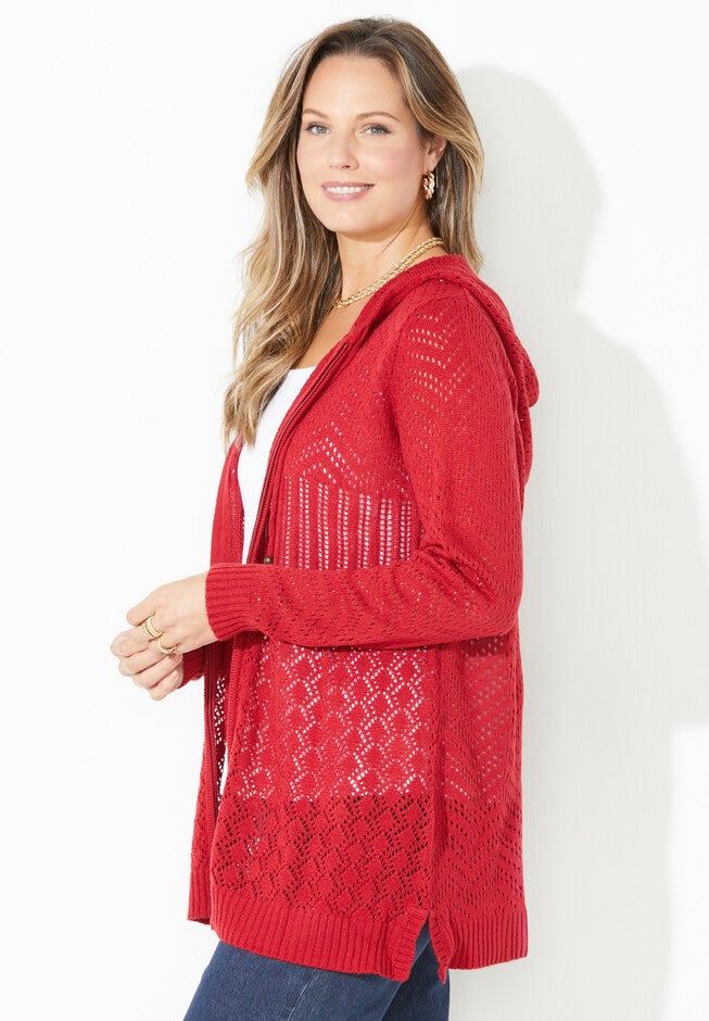 Pointelle Zip Hoody Cardigan, , alternate image number 2