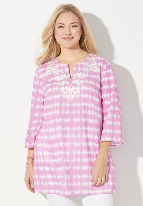 Soutache Trim Tunic, VIOLET WHITE TIE DYE, hi-res image number null