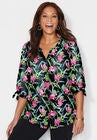 Georgette Buttonfront Tie Sleeve Cafe Blouse, , hi-res image number null