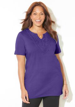 Easy Fit Embroidered Notch-Neck Tunic