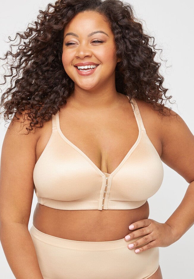 Full-Coverage Smooth Front-Close No-Wire Bra, TOASTED ALMOND, hi-res image number null
