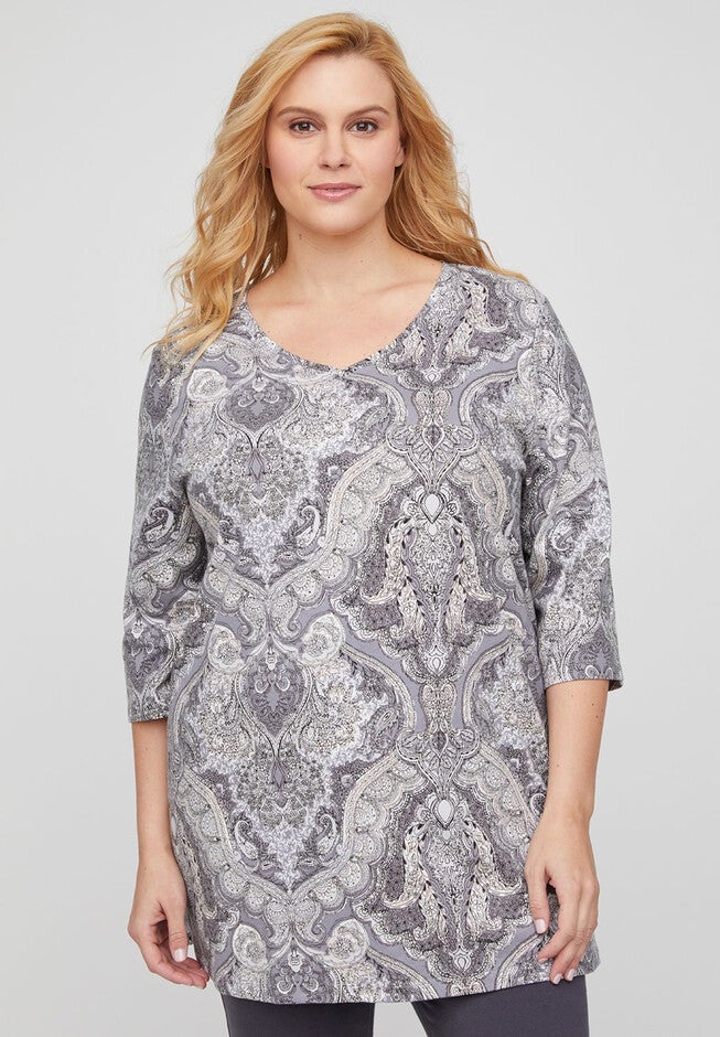 Sunlit Easy Fit Tee, GREY PAISLEY, hi-res image number 0