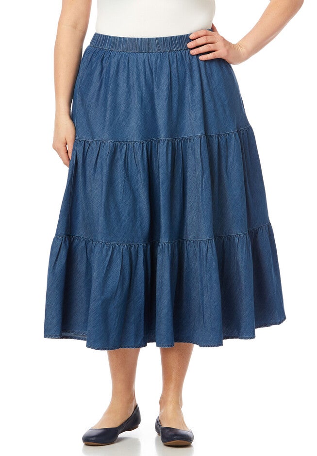 Tiered Flounce Skirt, MEDIUM WASH, hi-res image number null