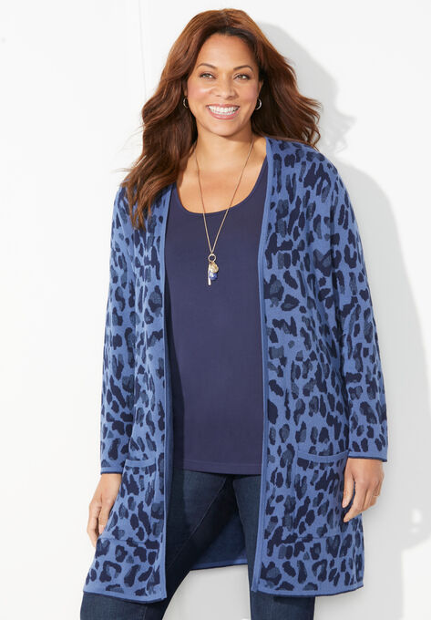 Luxe Leopard Sweater Cardigan, BLUE ANIMAL, hi-res image number null
