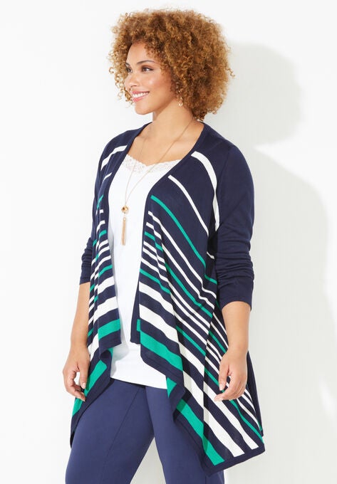 Liz&Me Striped Cascade Cardigan, , alternate image number null