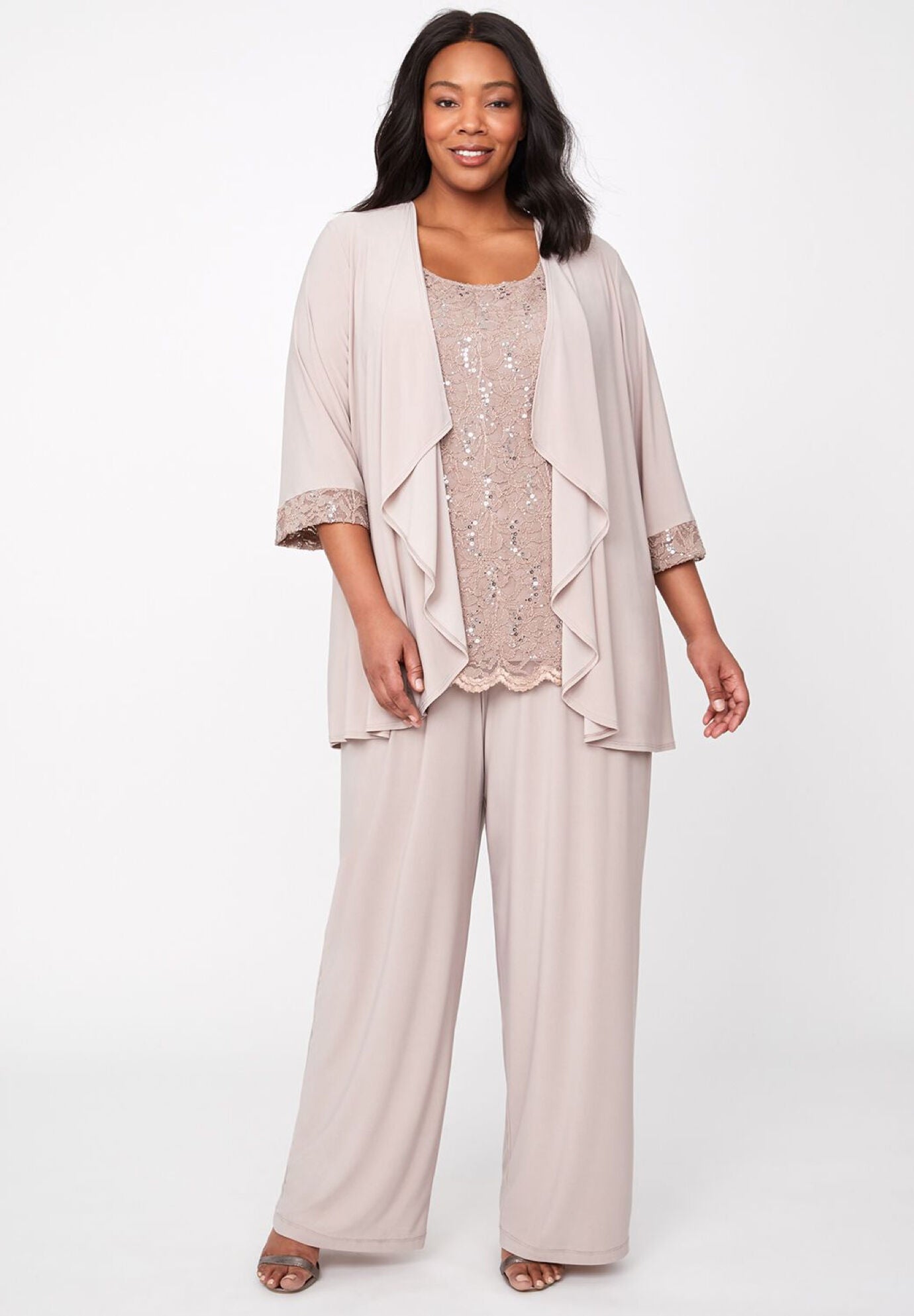 Elegant Evening Shine Pantsuit for Special Events Chai Latte Catherines