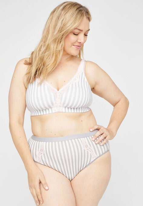 Cotton Hi-Cut Brief Panty With Lace, GREY STRIPE, hi-res image number null