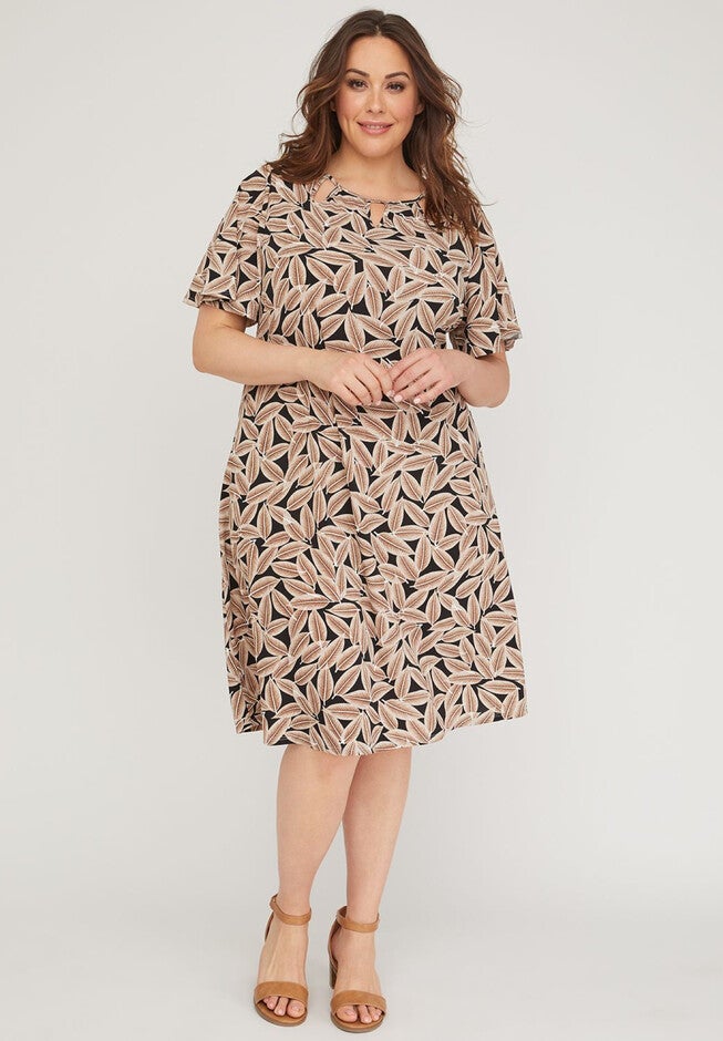 Textured Leaf A-Line Dress, CAPPUCCINO, hi-res image number null