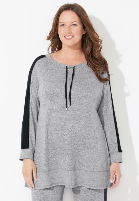 Impossibly Soft Drawstring Tunic, HEATHER GREY WITH BLACK, hi-res image number null