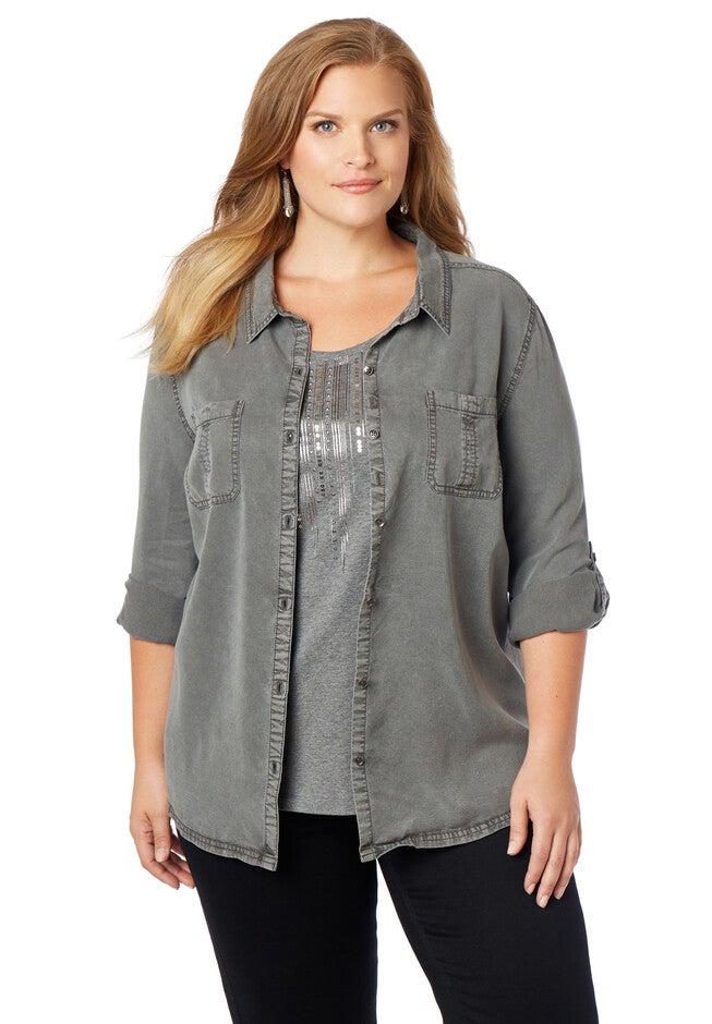 Market Street Utility Buttonfront Shirt, RAILROAD, hi-res image number null
