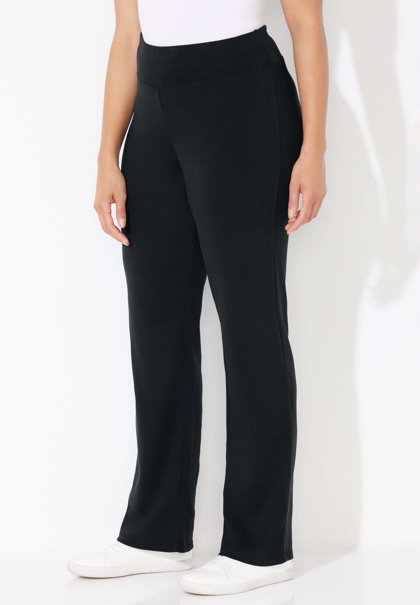 Crepe Knit Pull-On Pant with Elastic Waistband, Black | Catherines