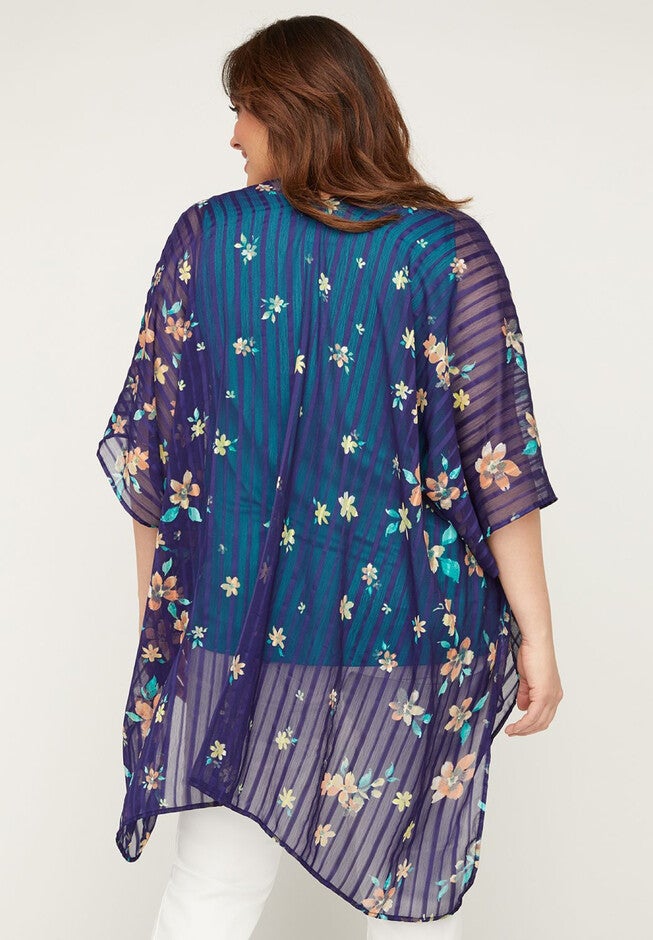 Shadow Stripe Floral Kimono, , on-hover image number null